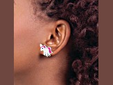 Rhodium Over Sterling Silver Enamel Unicorn Post Earrings