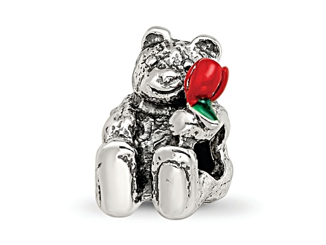 Sterling Silver Bear with Enameled Flower Bead