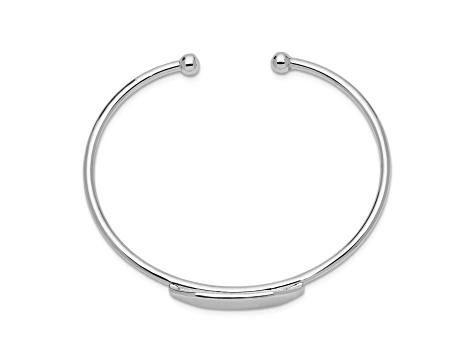 Rhodium Over Sterling Silver Polished ID Children's Cuff Bangle