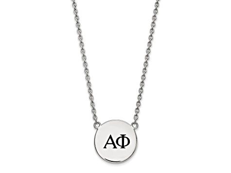 Rhodium Over Sterling Silver LogoArt Alpha Phi Large Enamel Pendant Necklace