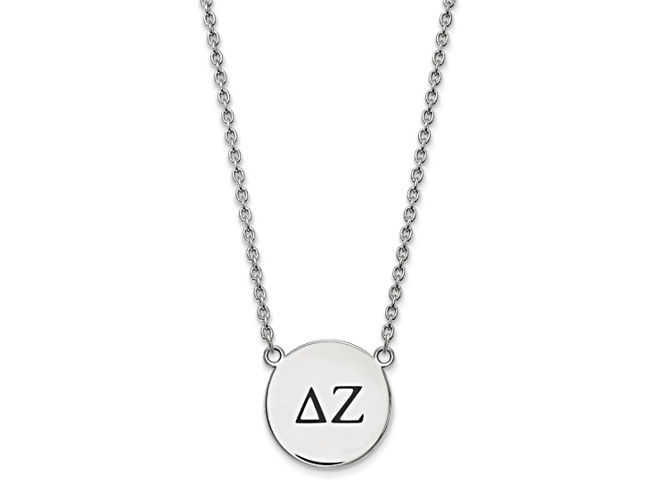 Rhodium Over Sterling Silver LogoArt Delta Zeta Large Enamel Pendant Necklace