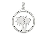 Rhodium Over Sterling Silver Polished Double Palm Tree Circle Pendant