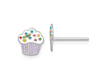 Picture of Rhodium Over Sterling Silver Enamel Cupcake Children's Post Earrings