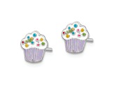 Rhodium Over Sterling Silver Enamel Cupcake Children's Post Earrings