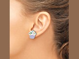 Rhodium Over Sterling Silver Enamel Cupcake Children's Post Earrings