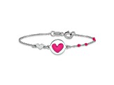 Sterling Silver Polished Pink Enamel Heart Children's 6in Bracelet