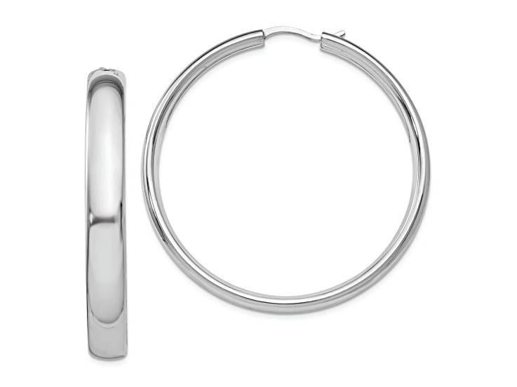 Rhodium Over Sterling Silver 1 7/8" Half Round Tube Hoop Earrings