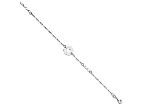 Sterling Silver Rhodium-plated Heart and Infinity with 0.5 Inch Extension Bracelet