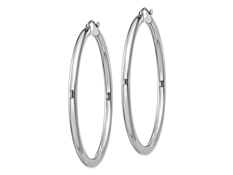 Rhodium Over Sterling Silver 3mm Round Hoop Earrings