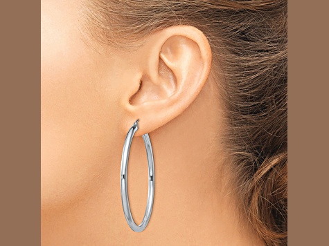 Rhodium Over Sterling Silver 3mm Round Hoop Earrings