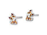 Rhodium Over Sterling Silver Multicolor Enamel Dog Children's Post Earrings