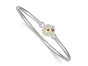 Sterling Silver Enamel Flower and Ladybug Children's Bangle Bracelet