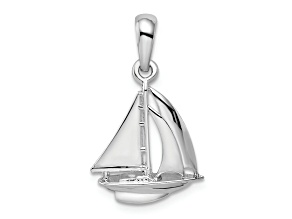 Rhodium Over Sterling Silver Polished 3D Sailboat Pendant