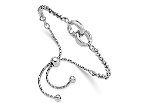 Rhodium Over Sterling Silver Fancy Link Adjustable to 9-inch
