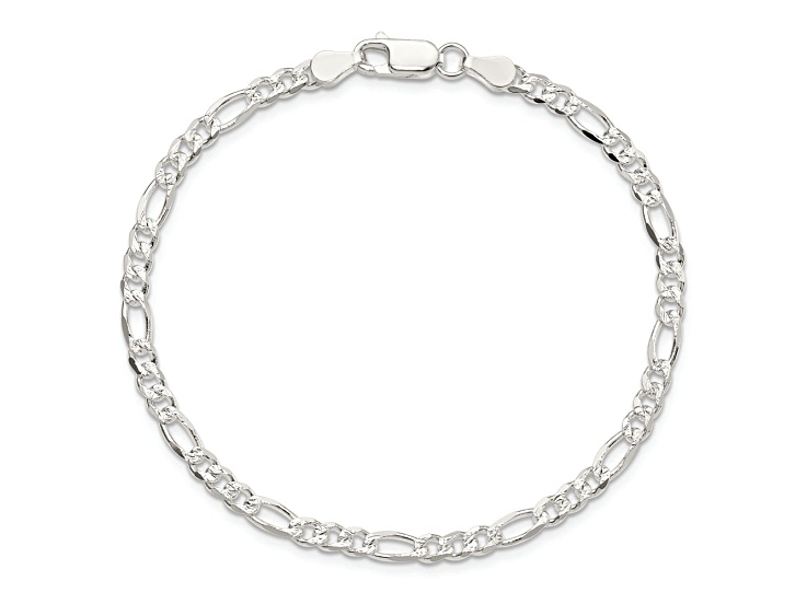 Sterling Silver 4mm Pavé Flat Figaro Chain Bracelet - 16R1HA