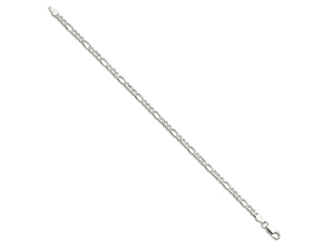 Sterling Silver 4mm Pavé Flat Figaro Chain Bracelet
