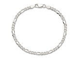 Sterling Silver 4mm Pavé Flat Figaro Chain Bracelet