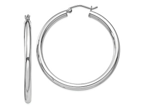 Sterling Silver Rhodium-plated 3mm Round Hoop Earrings