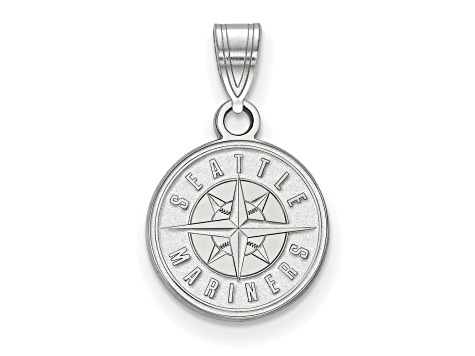 Rhodium Over Sterling Silver MLB Seattle Mariners LogoArt Circle Pendant