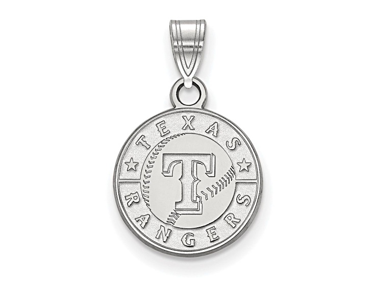 Rhodium Over Sterling Silver MLB Texas Rangers LogoArt Circle Pendant