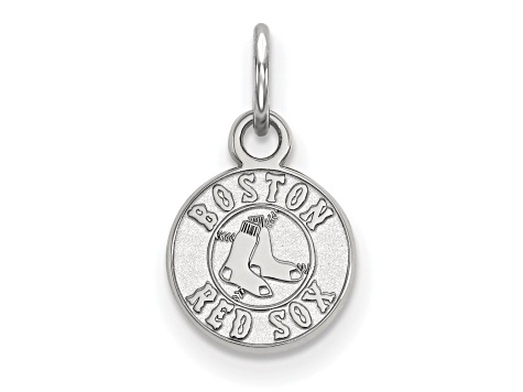 Rhodium Over Sterling Silver MLB Boston Red Sox LogoArt Circle Pendant