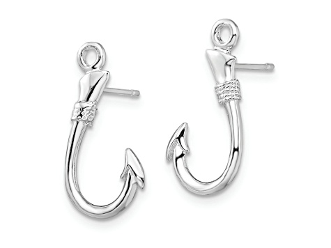 Rhodium Over Sterling Silver Polished Fish Hook Post Earrings