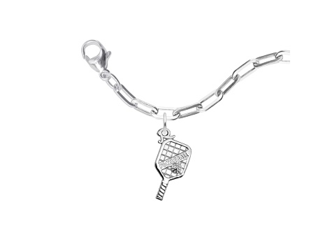 Rhodium Over Sterling Silver Pickleball Paddle Bracelet Set Measures 7inch