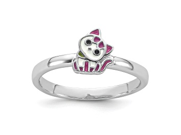 Picture of Rhodium Over Sterling Silver Multi-color Enameled Cat Children's Ring