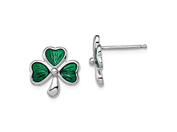 Picture of Rhodium Over Sterling Silver Enamel Shamrock Child's Post Earrings