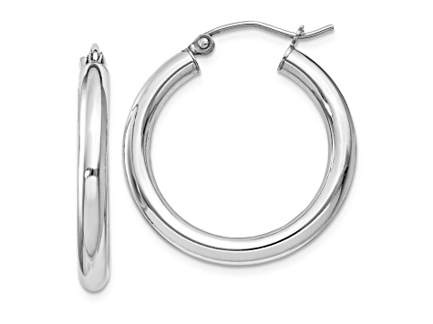 Sterling Silver Rhodium-plated 3mm Round Hoop Earrings