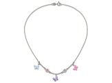 Sterling Silver Polished Enameled Floral and Butterfly Children's Necklace