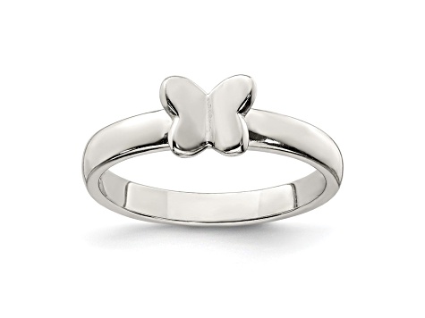 Rhodium Over Sterling Silver Polished Butterfly Children's Ring