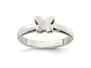 Rhodium Over Sterling Silver Polished Butterfly Children's Ring