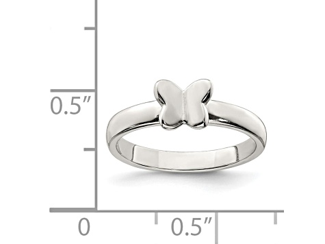 Rhodium Over Sterling Silver Polished Butterfly Children's Ring