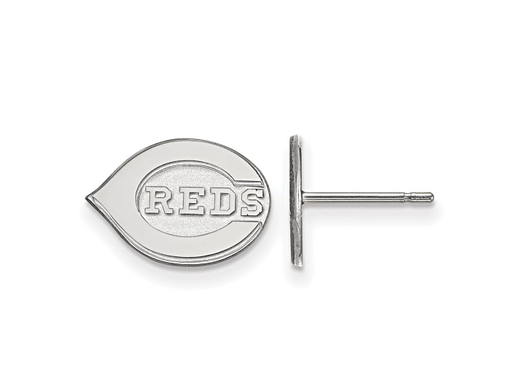 Rhodium Over Sterling Silver MLB LogoArt Cincinnati Reds Post Earrings