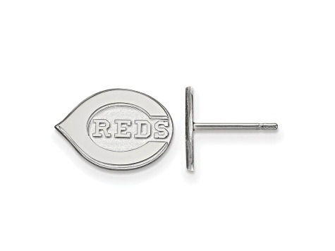Rhodium Over Sterling Silver MLB LogoArt Cincinnati Reds Post Earrings