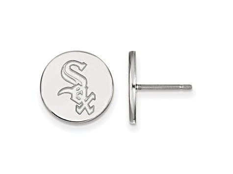 Rhodium Over Sterling Silver MLB LogoArt Chicago White Sox Post Earrings