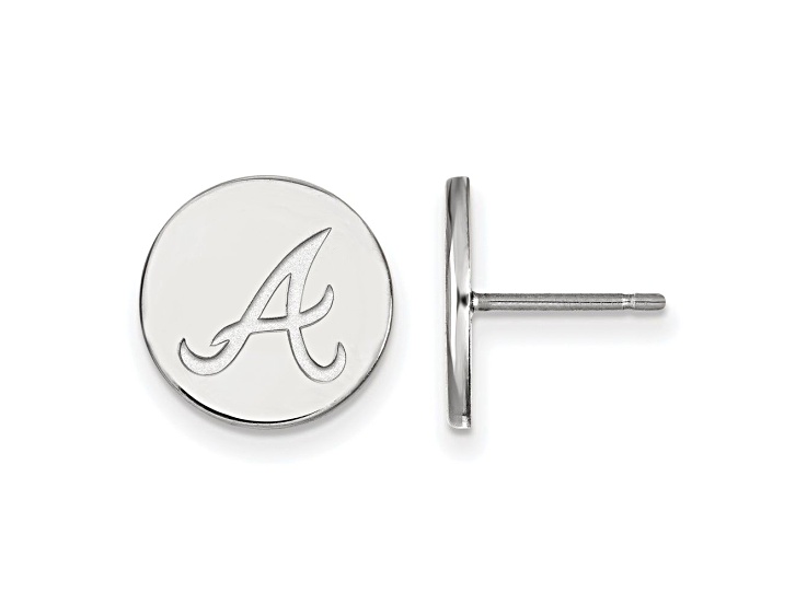 Rhodium Over Sterling Silver MLB LogoArt Atlanta Braves Post Earrings