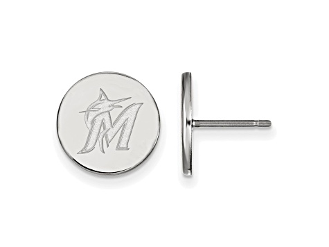 Rhodium Over Sterling Silver MLB LogoArt Miami Marlins Post Earrings