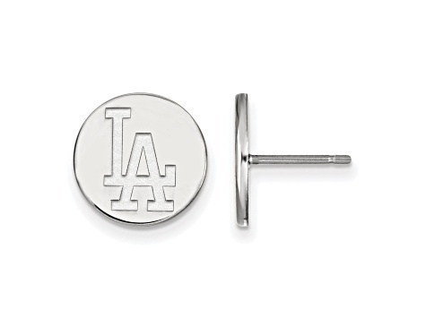 Rhodium Over Sterling Silver MLB LogoArt Los Angeles Dodgers Post Earrings