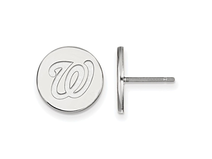 Rhodium Over Sterling Silver MLB LogoArt Washington Nationals Post Earrings