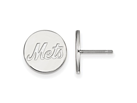 Rhodium Over Sterling Silver MLB LogoArt New York Mets Post Earrings