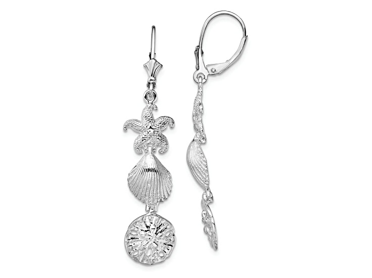 Rhodium Over Sterling Silver Polished Sea Life Leverback Earrings