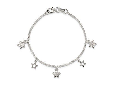 Sterling Silver Polished and Textured Stars Children's Bracelet