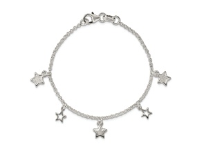 Sterling Silver Polished and Textured Stars Children's Bracelet
