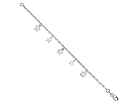 Sterling Silver Polished and Textured Stars Children's Bracelet