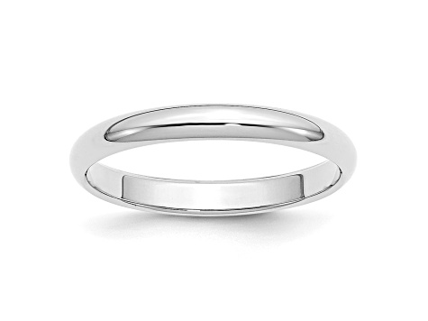 Rhodium Over Sterling Silver 3mm Half-Round Band