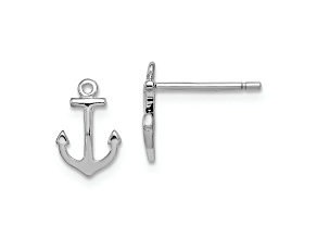 Rhodium Over Sterling Silver Polished Anchor Post Earrings