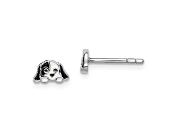 Picture of Rhodium Over Sterling Silver Childs Enamel Puppy Post Earrings
