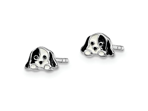 Rhodium Over Sterling Silver Childs Enamel Puppy Post Earrings
